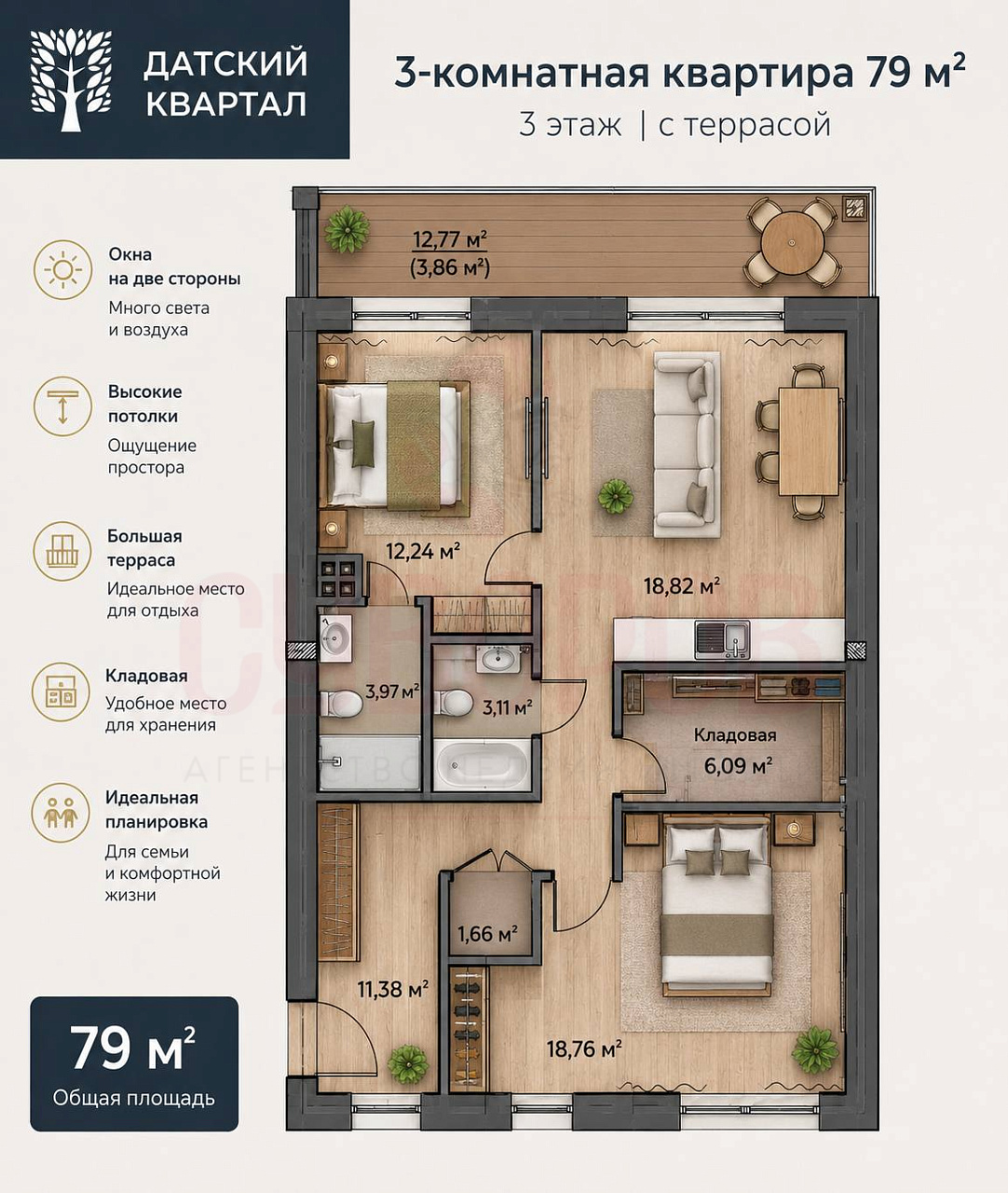 Квартиры | 3-комнатная | 75 м.кв. | 12100000.00 руб.